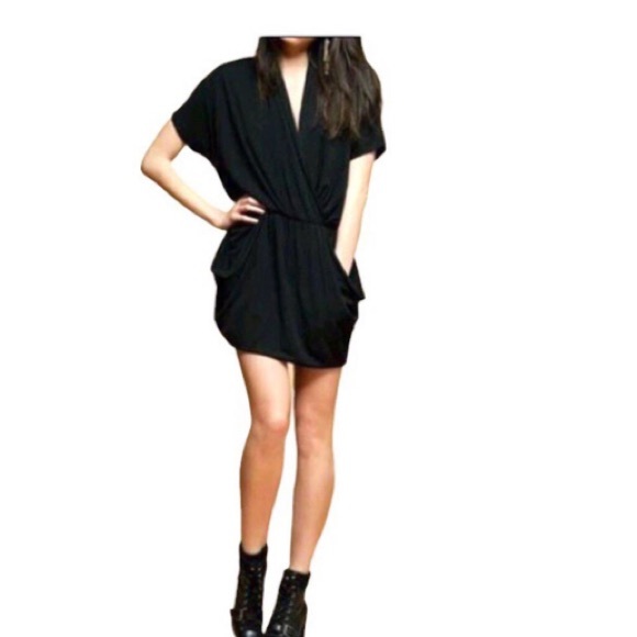 Rachel Roy Black Jersey Knit Draped Mini Dress - Size L - Picture 1 of 7